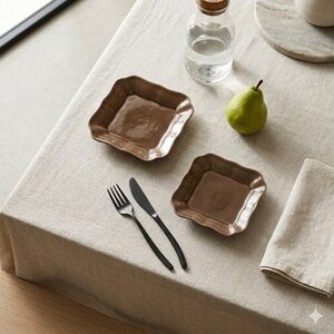 Pottery Barn Cambria Mushroom Set of Two Plates hand crafted in Portugal